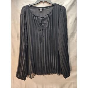 Simply Vera Wang Blouse Women Med Black Pleated Long Sleeve Sheer Layered 1258